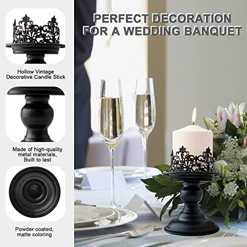 Black Vintage Pillar Candle Holders - Matte Black Iron Decorative Candle Holders,Gothic Candle Holder For Table Fireplace Decor,Black Metal Candle Stands Set Of 2 #TOP2