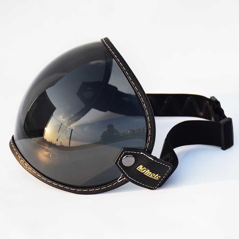 mjmoto Universal Open Face 3/4 Helmet Visor Lens Bubble Motorcycle Windshield Capacete Lens Vintage Motorbike Helmet Goggles (Black)