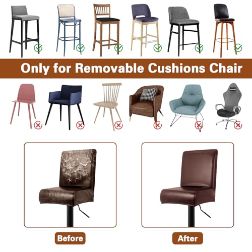 Image of PU Leather Bar Stool Covers with Backs, 6 Pack Stretch Waterproof Bar Stool Chair Covers Washable & Comfortable Barstool Covers Slipcovers with Back for Pub /Counter /Dining Room Decoration (Coffee)