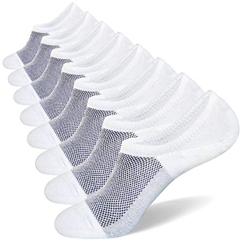 Socks for Men No Show 8 Pairs Size 6-11 White Mesh Knit Low Cut Ankle Socks with Non Slip Grid for Flat Loafer Sneakers