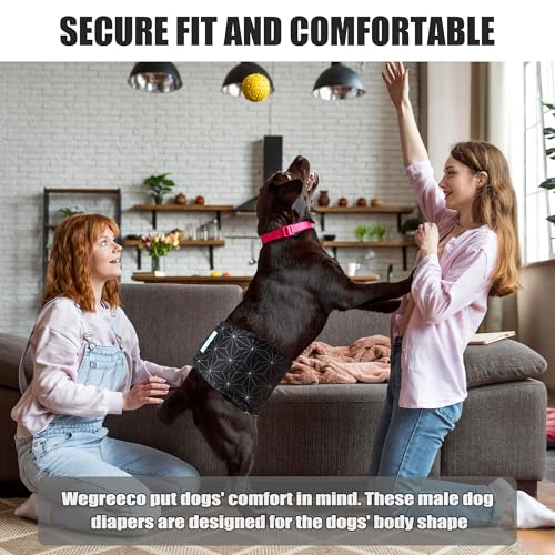 Image of wegreeco Washable Dog Diaper Male (Pack of 3) - Washable Male Dog Belly Wrap (Black Asanoha Pattern, Small)