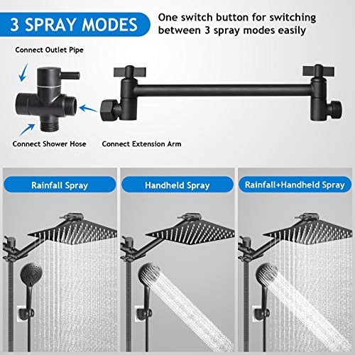 Shower Head Combo,10 Inch High Pressure Rain Shower Head With 11 Inch Adjustable Extension Arm And 5 Settings Handheld Shower Head Combo,Powerful Shower Spray Against Low Pressure Water - Matte Black #TOP1