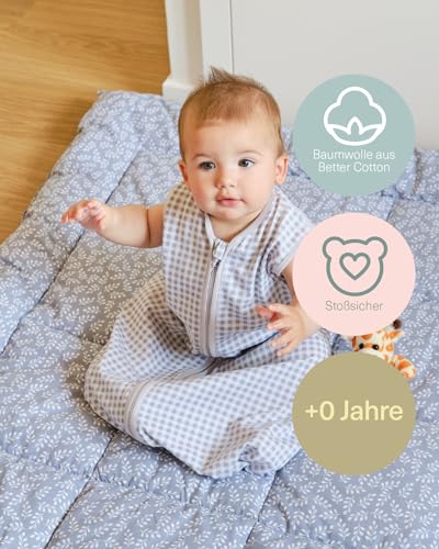 molis&co - Baby Spielmatte 120x120 cm, extra dick, weich, stilisch, unisex, 100% Baumwolle (Oeko-TEX), maschinenwaschbar, Blue Garden