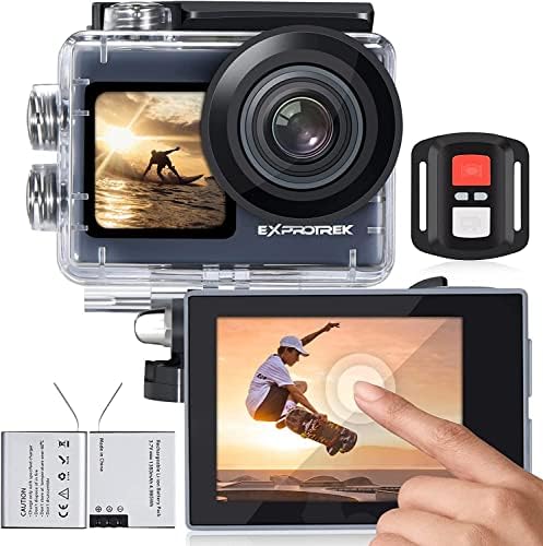 Exprotrek 4K Action Camera with Touch Screen, EIS Stabilization, 170 ° Ultra Wide Angle, 40 Meter Waterproof Underwater Camera, Remote Control Sports Camera with Helmet Accessory Set.