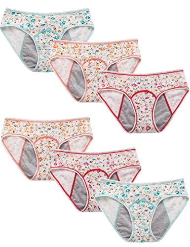 Kiench Teen Girls' Period Underwear Cotton Juniors Leak Proof Protective Panties 6-Pack