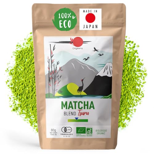 ORIGEENS TE MATCHA ECOLOGICO Japonés TSURU - Blend Shizuoka y Kagoshima - Te matcha en polvo Bolsita 80gr