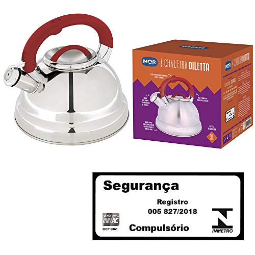 Chaleira Aço Inox Fundo Triplo Dileta, Mor, Vermelho, 3L