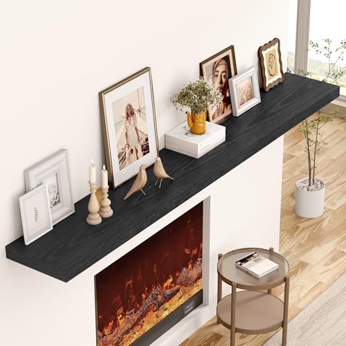 Image of 55 Inch Floating Shelves, 12 Inch Deep Floating Shelves for Wall, Extra Deeper & Thicker Wooden Wall Shelf with Invisible Brackets, Shelf for Bedroom Living Room Home Decor（Black, Set of 2）
