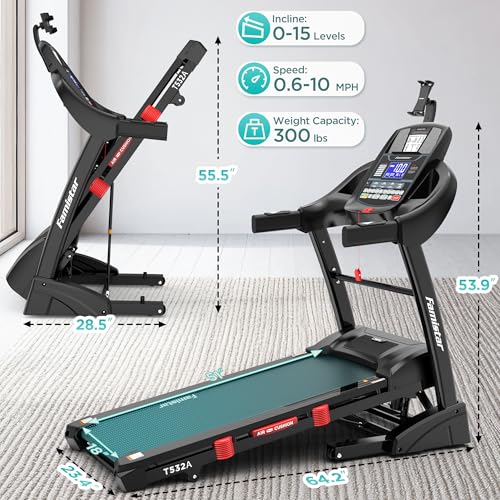 Image of Treadmill, 4.5HP Folding Treadmill with 15% Auto Incline, Treadmill for Home & Office, APP Control, 300lbs Capacity, Max 10MPH Speed, Knee Strap Gift