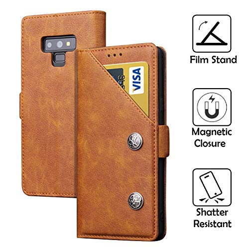 REAL-EAGLE Funda Galaxy Note 9, Premium Cuero PU Flip Cover [Ranura para Tarjetas] Protective Billetera Funda Case con Stand Función para Samsung Galaxy Note 9 (Brown)