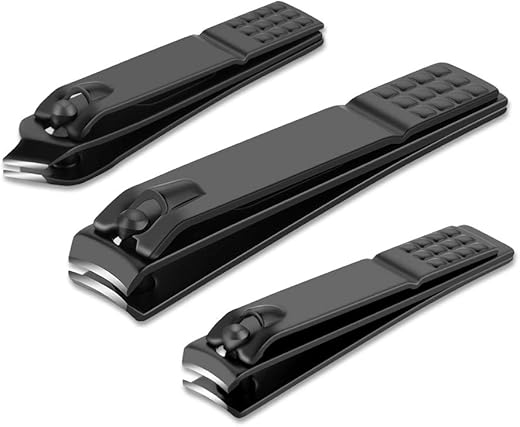 Nail clippers set Black Matte Stainless Steel Fingernail & Thick Toenail & Ingrown Nail clippers, Perfect 3 pcs Nail clippers Cutter for Men and Women (Black)