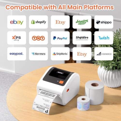 Image of Bluetooth Shipping Label Printer with 3 Roll Labels | D450BT White Thermal Label Printer 4x6 for Small Business, Thermal Printers Come with 750PCS 4x6 Labels (250 Labels /Roll)
