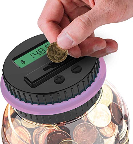 image for GIFTiz Large Digital Coin Counting Money Saving Jar Change Counter Pig