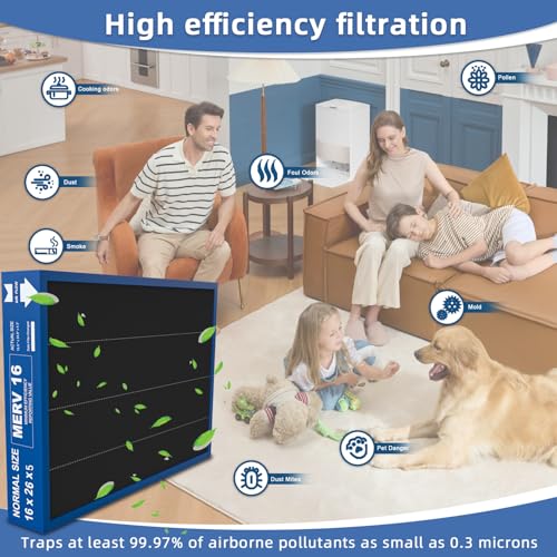 Image of MERV 16 Filter Compatible with Lennox X8789 Filter Replacement PCO16-28 Air Purifier Cleaner - 16 inch x 26 inch x 5 inch,actual size: 15.9 inch x 24.9 inch x 4.3 inch, 2 Pack