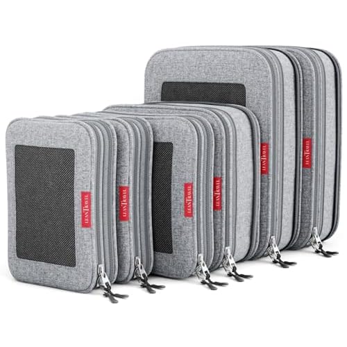 LeanTravel Compression Packing Cubes for Travel Organizers with Double Zipper (6-Pack (2L+2M+2S), Grey)