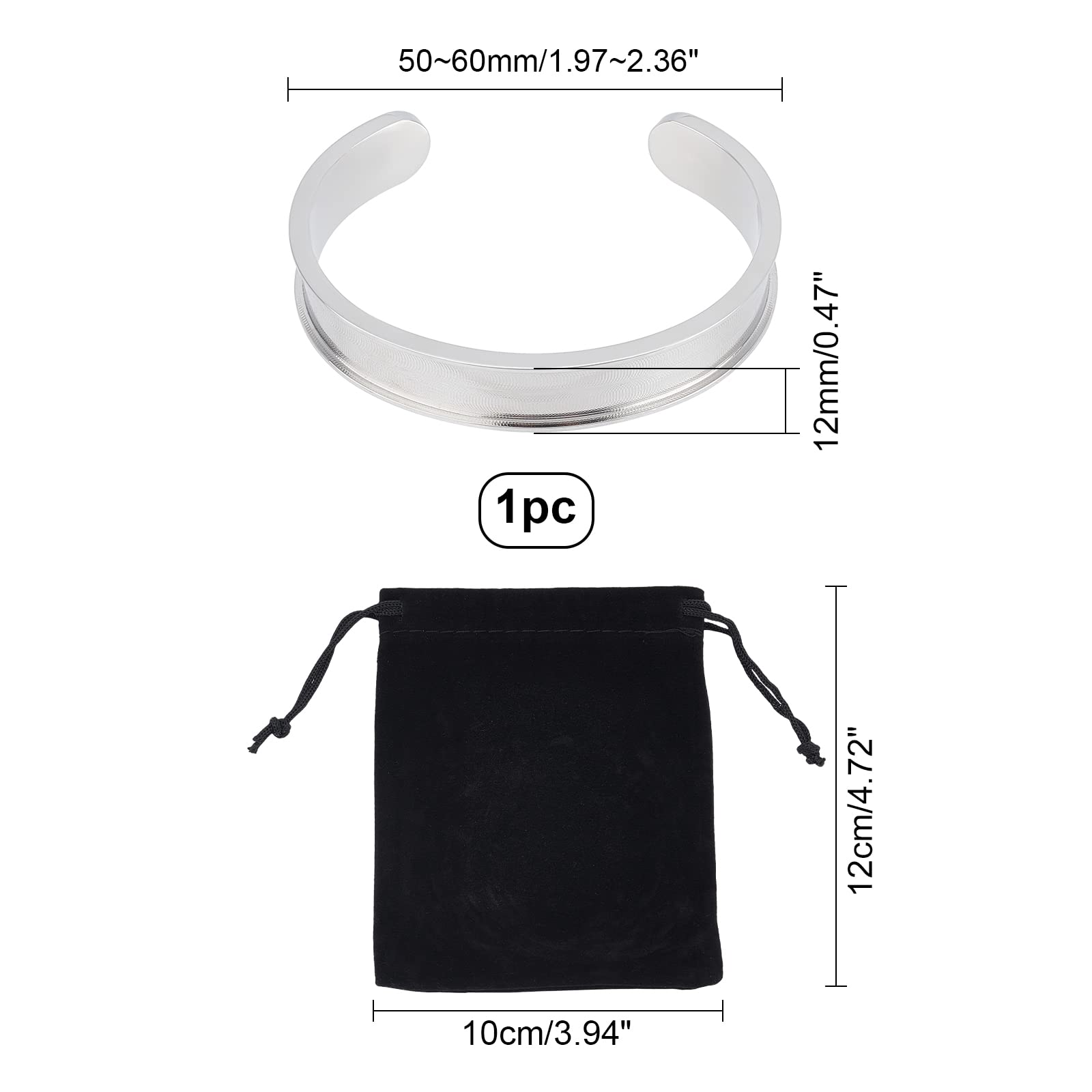 UNICRAFTALE 1pc Stainless Steel Hair Tie Bracelet Grooved Cuff Bangles Blank Bracelet for Inlay 50-60mm Adjustable Empty Open Bangles for Gemstone Leather Inlay Bangle Making