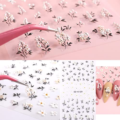 5D Flower Stickers For Nails Hollow Exquisite Pattern Nail Charms,Multi-Design Fingernail Nail Stickers Carving Design Nail Stickers For Nail Art Diy Acrylic Nail Art With Tweezer (Spring) #TOP3