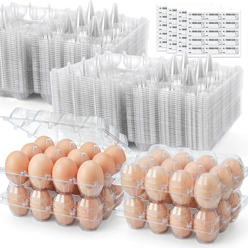 HANSGO 60 PCS Plastic Egg Cartons Cheap Bulk with Date Labels, 12 Count