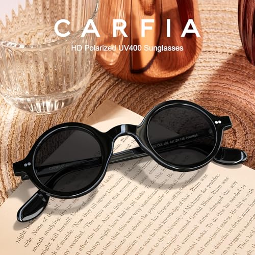 Image of CARFIA Retro Acetate Small Face Polarized Sunglasses for Men Cool Classic Round Sun Glasses CA2501