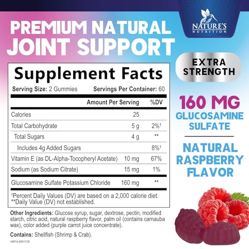 Joint Support Gummies Glucosamine Plus Vitamin E - Nature's Joint Support Supplement for Occasional Discomfort for Back, Knees & Hands - Cartilage & Joint Health & Flexibility Support - 120 Gummies - Image 3