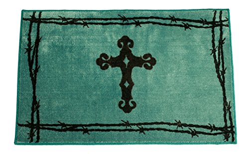 H HIEND ACCENTS Turquoise and Brown Cross Print Rug 24x36
