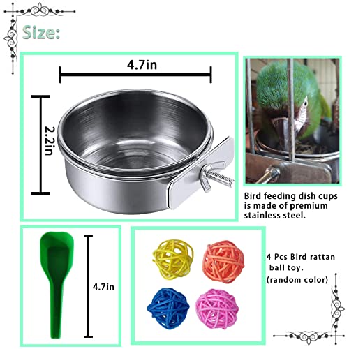 image for kathson Parrot Feeding Dish Cups,Stainless Steel Bird Food Water Bowl 