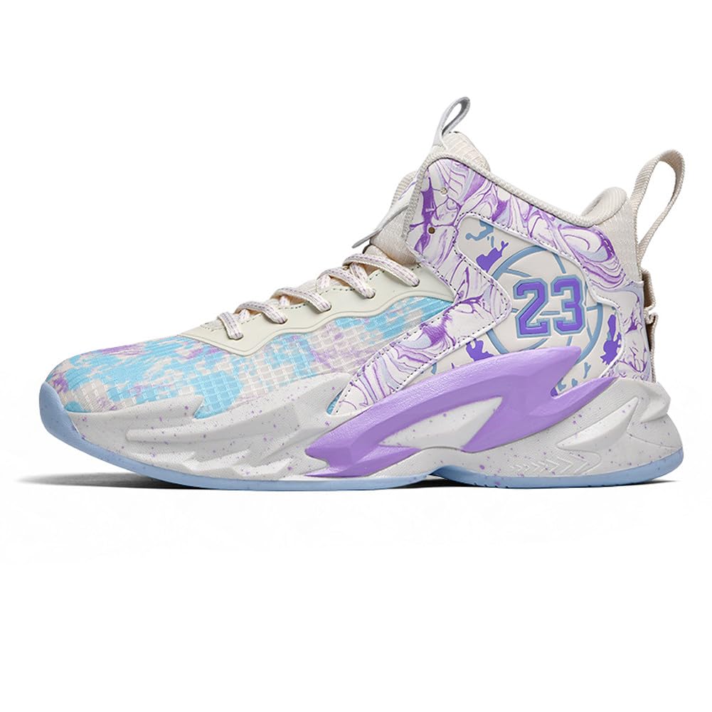 VAXAV High Top Basketball Shoes Outdoor Sports Running Tennis Sneakers Size 9.5/8 White Purple
