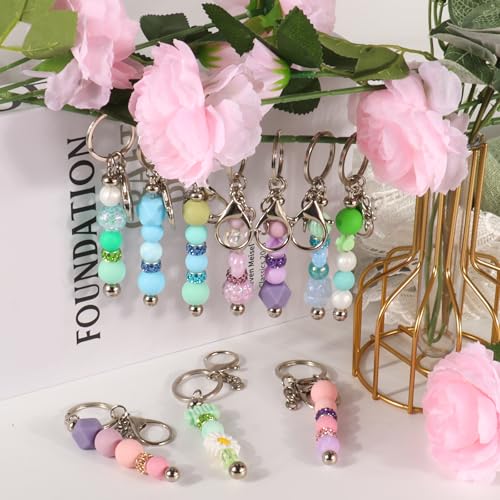 Image of 12 Pack Beadable Keychain Bars DIY Blank Beadable Keychains Creative Customized Keychains Bar Keychain Making Kit for Women Man Jewelry Making Gift