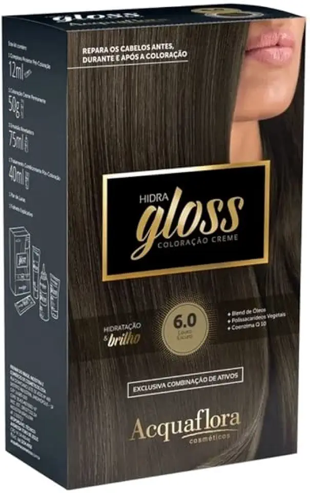 AcquaFlora Coloração Permanente Hidra Gloss Louro Escuro 6.0 Acquaflora