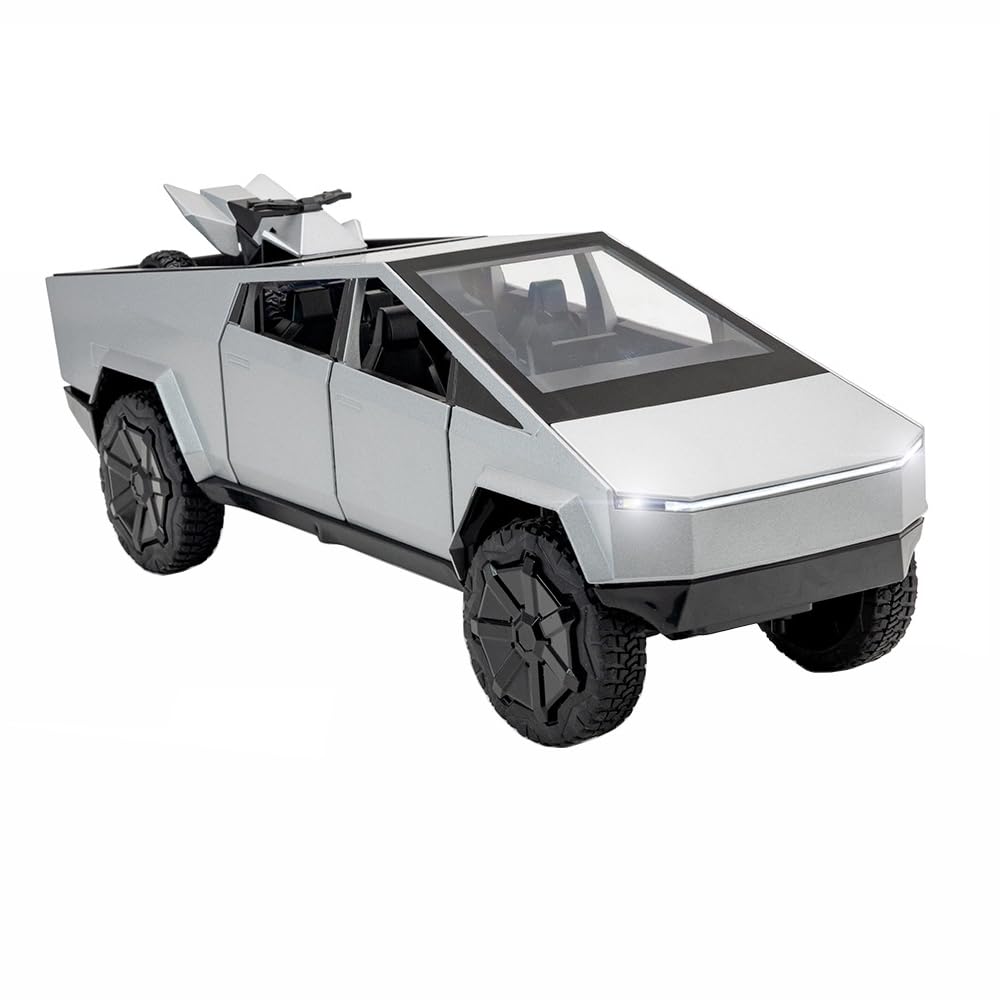Toy Trucks Model Pickup Motorcycle Silver Alloy 1/24 Diecast Vehicles with Sound and Light