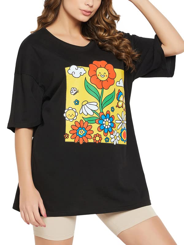 Image of Clovia Women's Cotton Graphic & Text Print Oversized T-Shirt