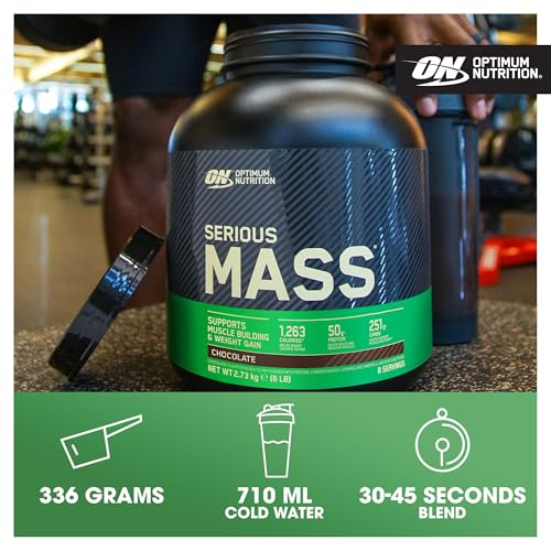 Optimum Nutrition Serious Mass Protein Powder High Calorie Mass Gainer with Vitamins, Creatine and Glutamine, Chocolate, 16 Servings, 5.45 kg - Image 6