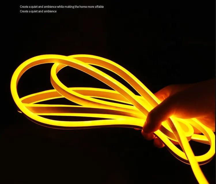 Image of 16.4 Feet Neon LED Strip Lights, with 12V Adapter, Waterproof IP65, Silicone Flexible Rope Light for Home Decor | Led Strip Lights | Neon Lights | Strip Lights | DIY | (Yellow)