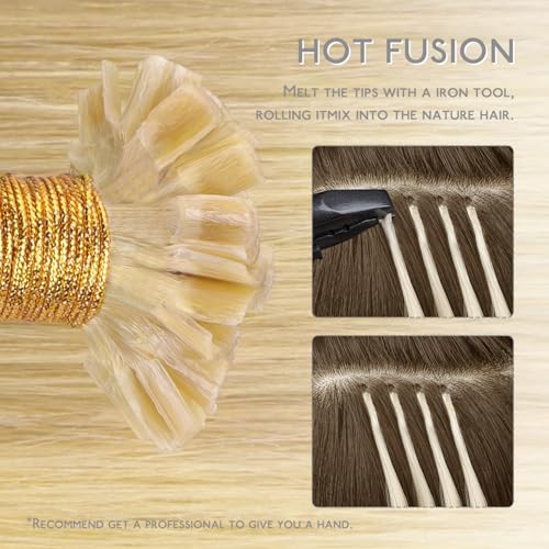 Image of WENNALIFE U Tip Hair Extensions Human Hair, 50g 50s 14 Inch Light Blonde Highlighted Golden Blonde Remy Hair K Tip Hair Extension Real Human Hair Invisible Straight Keratin Hair Extensions