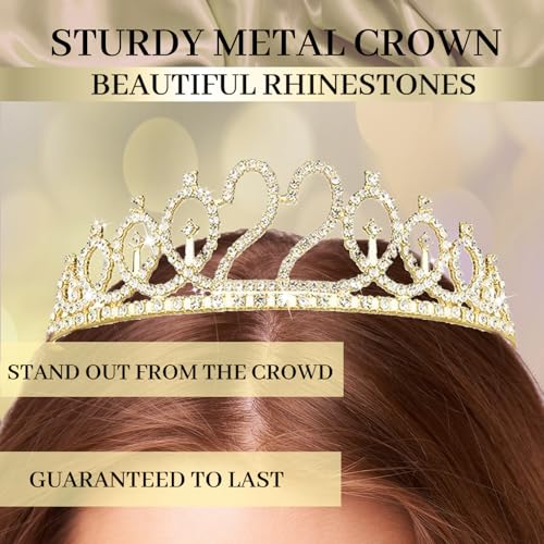 Image of Trgowaul 22nd Birthday Decorations for Her, Champagne Gold Happy 22nd Birthday Supplies for Girls, 22 Sash and Crown, Banner, Fringe Curtains, Cake Topper, 22 Year Old Party Supplies Set