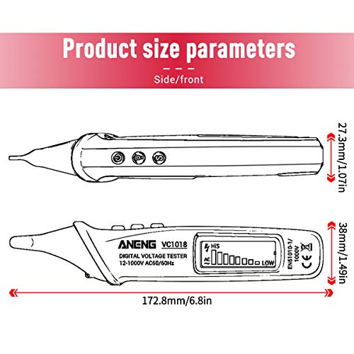 kstyhome vc1018 testeur de tension numérique lcd sans contact 12v 1000v testeur de stylo multifonction détecteur de tension ac / dc crayon de test de batterie de continuité électrique avec alarme sono