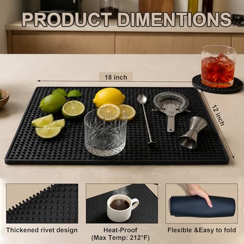 4 Pack Bar Mats for Countertop, Bacohay 18" x12" Rubber Coffee Bar Mat
