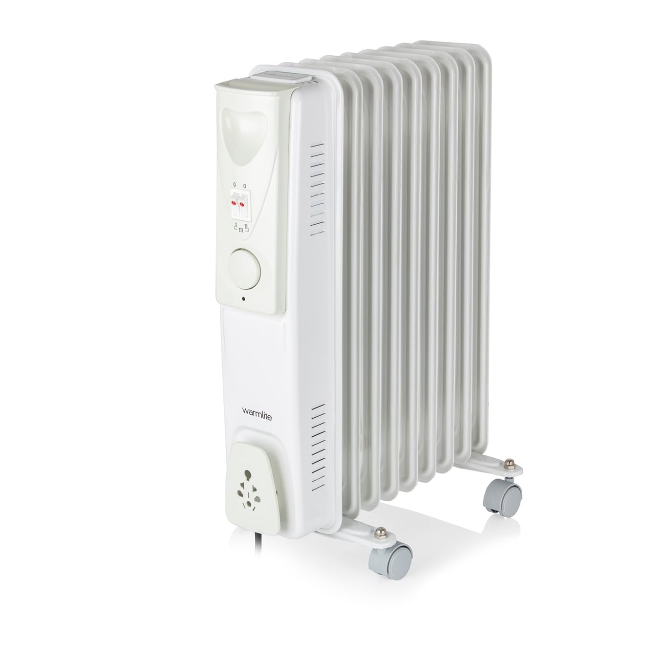 Warmlite White 2000W 9-Fin Oil Filled Radiator With 3 Power Settings And Adjustable Timer, Wl43004yw