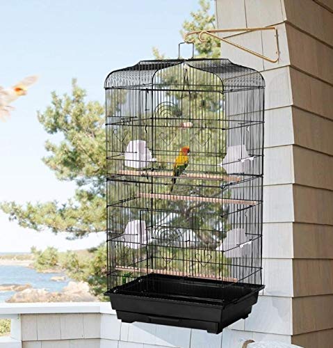 Cage à Oiseaux, Mangeoires perchoirs, avec Rangement, Plateau excrément Amovible, Cage pour Petits canaris, (Noir)