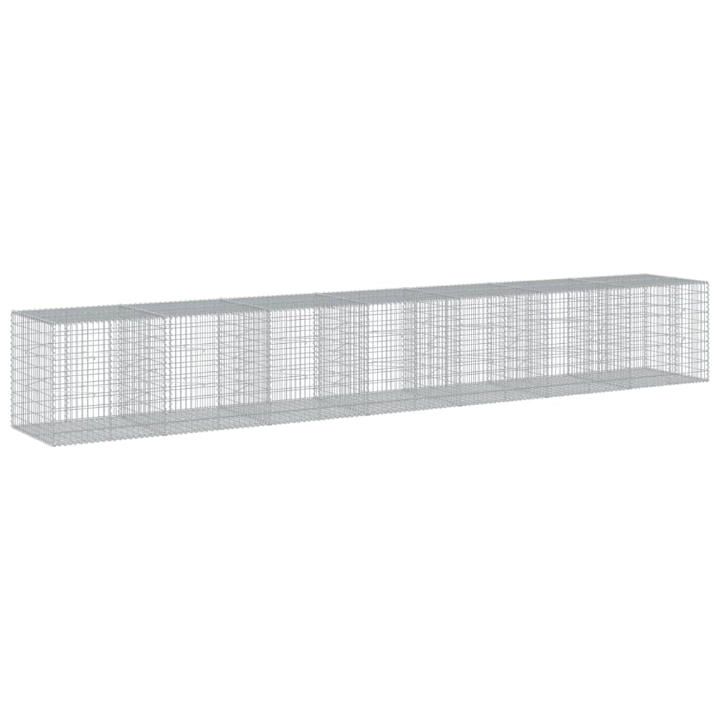 Kosz gabionowy z pokrywką 700x100x100 cm ocynkowane żelazo | Montaż bez użycia narzędzi, w zestawie haki dystansowe, odporne na rdzę, do ściany oporowej lub dekoracji zewnętrznej