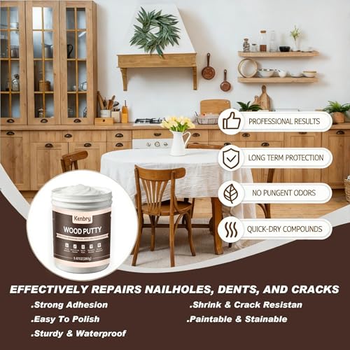 Image of Wood Putty, White Wood Filler Paintable Sandable Stainable for All Purpose, 9.87OZ Wood Filler Putty for Furniture, Cracks, Holes Repairs, Water Resistant for Indoor and Outdoor Use