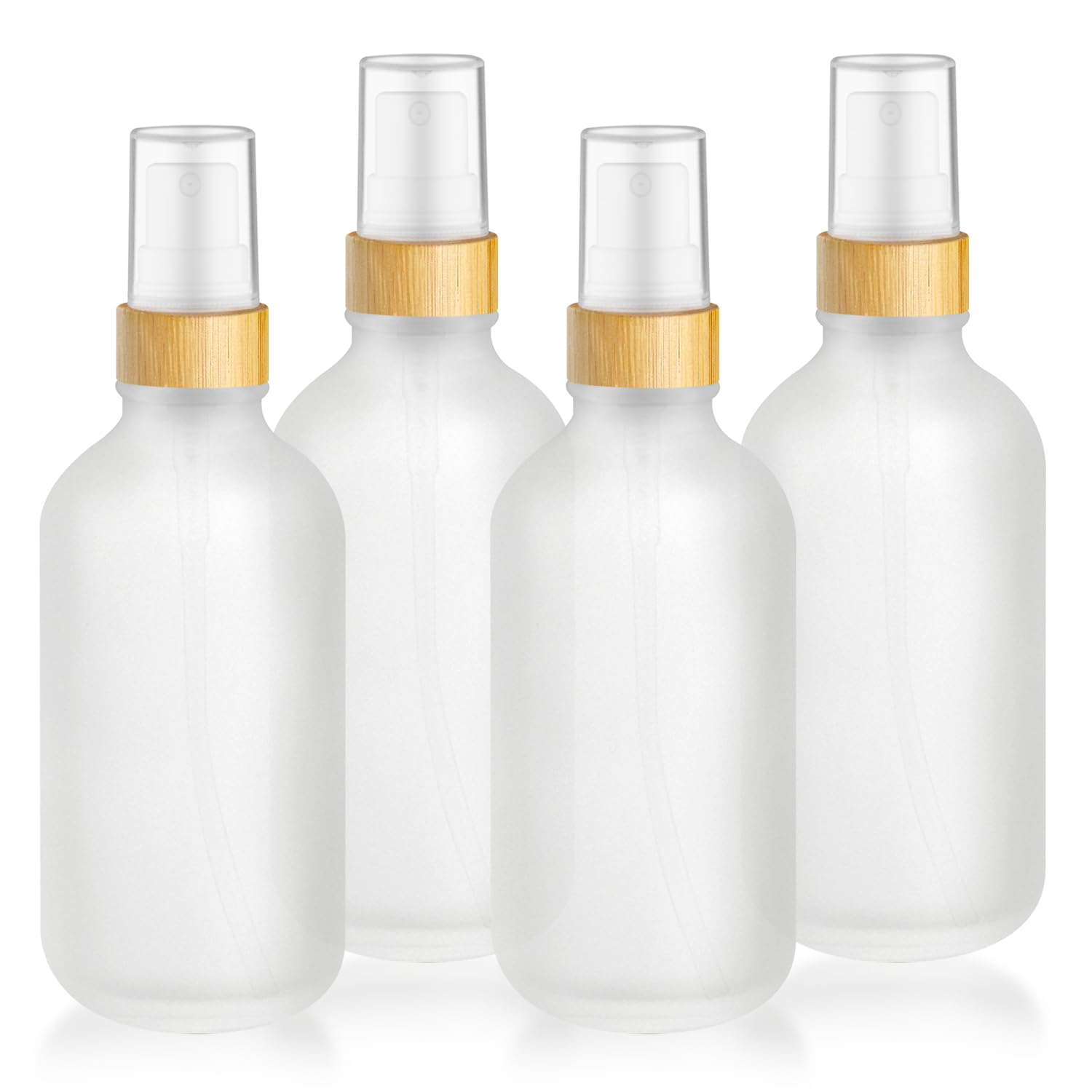 Photo 1 of DMuuuDM 4-Pack 4 Oz Glass Spray Bottle with Bamboo Lid,Empty Refillable Fine Mist Atomizer,Leak-Proof Travel Liquid Holder Container for Cologne,Essential Oils,Room Sprays,Cleaning Solutions (Frosted)