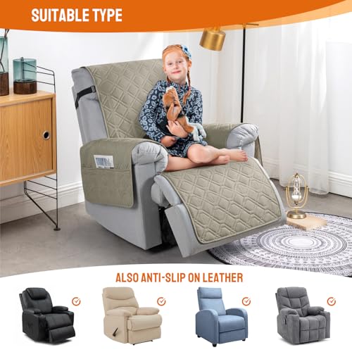 Image of VANSOFY 100% Waterproof Recliner Chair Covers, Recliner Cover Non-Slip Dog Chair Cover Furniture Protector Washable Slipcover with Pocket, Elastic Straps for Pets, Dogs(Khaki, 28 inch)