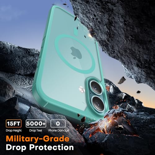 Image of TAURI for iPhone 16 Case, Compatible with MagSafe, Green | with Screen Protector, Not-Yellowing Military-Grade Protection, Shockproof Slim Magnetic Case for iPhone 16