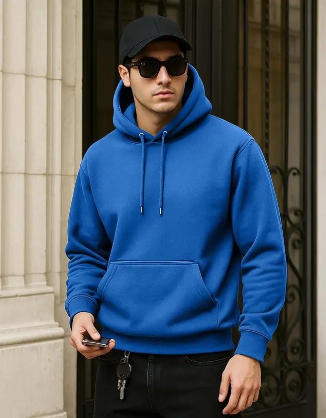 Image of Veirdo Cotton Fleece Regular Fit Hooded Sweatshirt Full Sleeves Solid Jumper Hoodie for Men /Boys