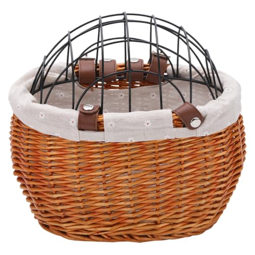 Panier de vélo pour Chien, Porte-Animal en Saule Naturel avec Coussinet et Housse Amovibles-Panier de vélo sécurisé pour Chiens, Support Guidon Avant,...