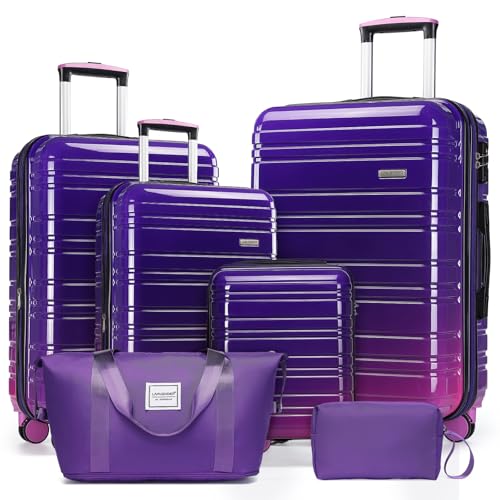 Image of LARVENDER Luggage Sets 6 Piece, Expandable PC+ABS Hardside Multicolor Suitcase Sets with TSA Lock Double Spinner Wheels, Midnight Berry