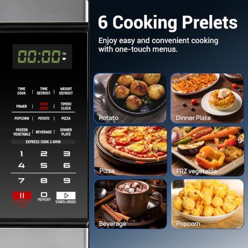 Image of 1.1 Cu.Ft Countertop Microwave Oven, 1000W Large Capacity Microwave with 10 Power Levels, 6 Auto Cooking Menus for Kitchens, Apartments, and Offices