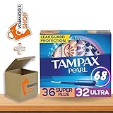 Tampax Super Plus + Tampax Ultra, Tampax Pearl Tampons Absorbency + Includes Venancio’sFridge Sticker (36 Super Plus & 32 Ultra – Count Total 68)