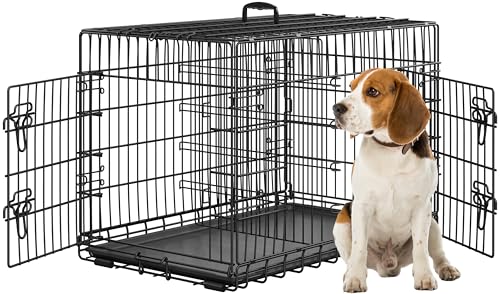 Yaheetech Cage pour Chien Pliable Caisse de Transport pour Chien en métal Niche pour Chien Exterieur Interieur 2 Portes Verrouillables et Plateau Amovible...